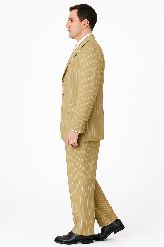 Beige Pinstripe Party Suit - Classic 3-Piece Men’s Outfit by USA Men's Outlet