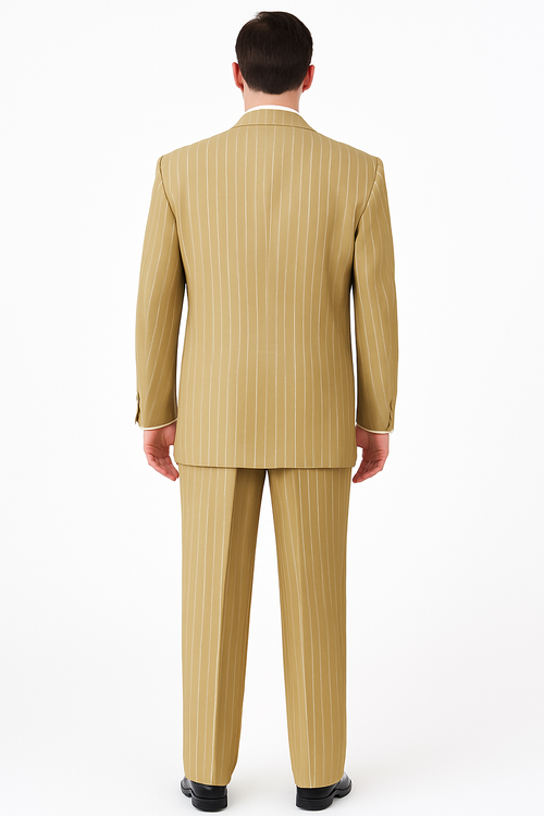 Beige Pinstripe Party Suit - Classic 3-Piece Men’s Outfit by USA Men's Outlet