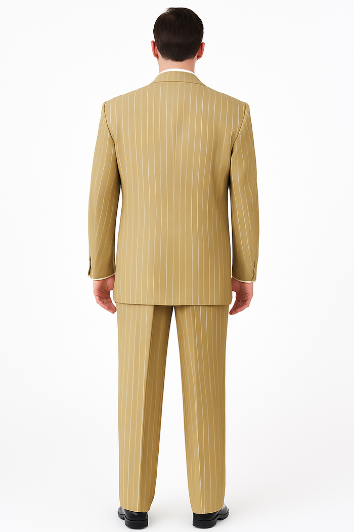 Beige Pinstripe Party Suit - Classic 3-Piece Men’s Outfit by USA Men's Outlet