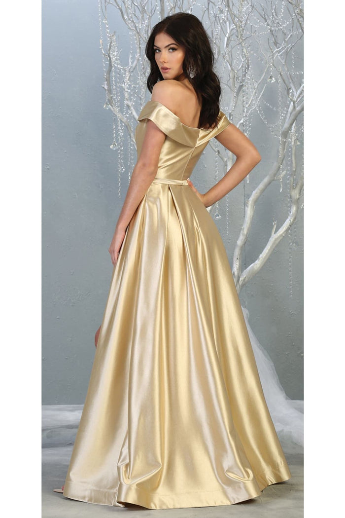 A-line Metallic Formal Unique Dress with Slit