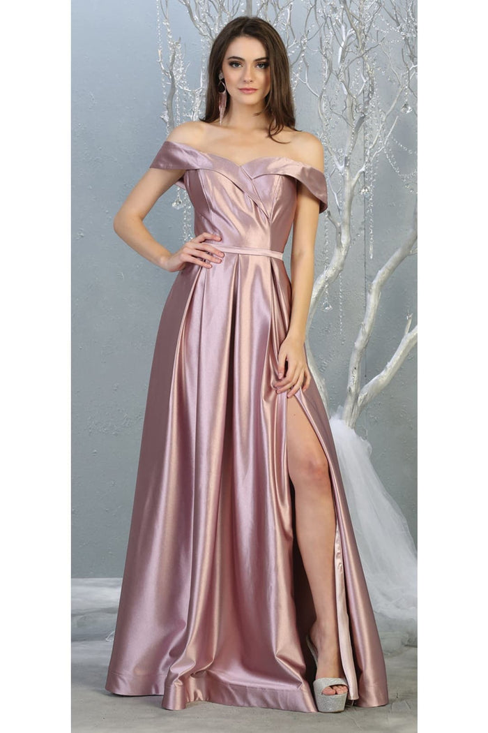 A-line Metallic Formal Unique Dress with Slit