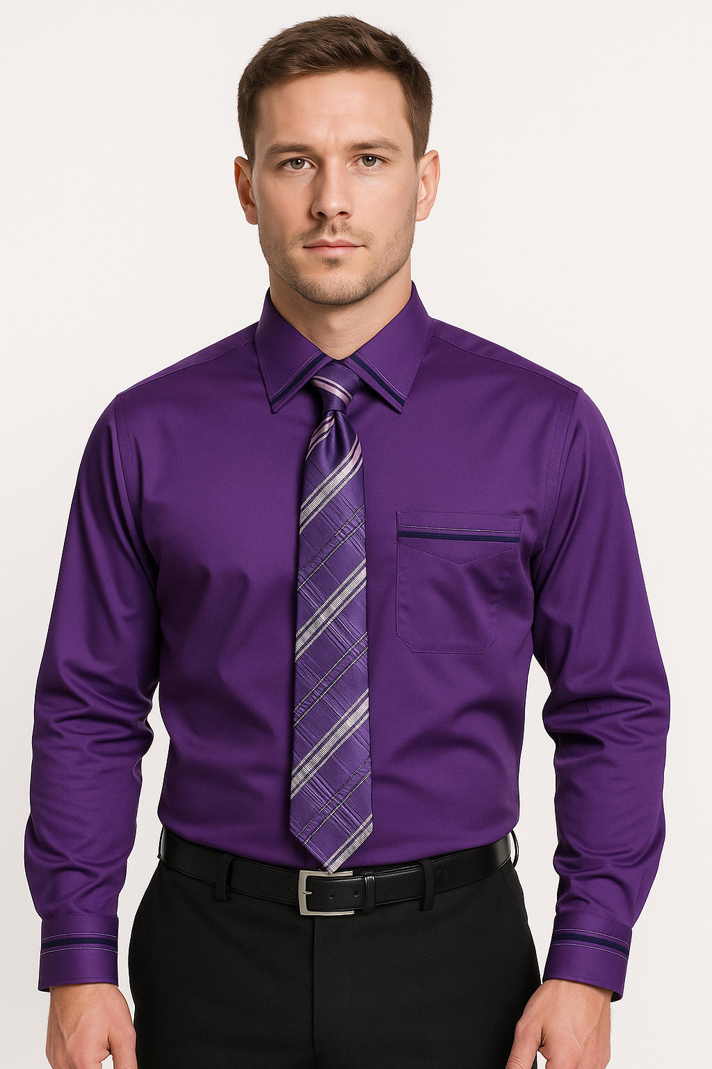 French Cuff With Tie And Handkerchief Style Multi-Color Men's Dress Shirt