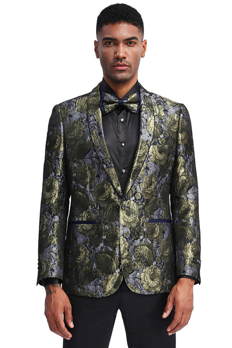 Men's Metallic Paisley Shawl Prom Jacket in Silver & Gold
