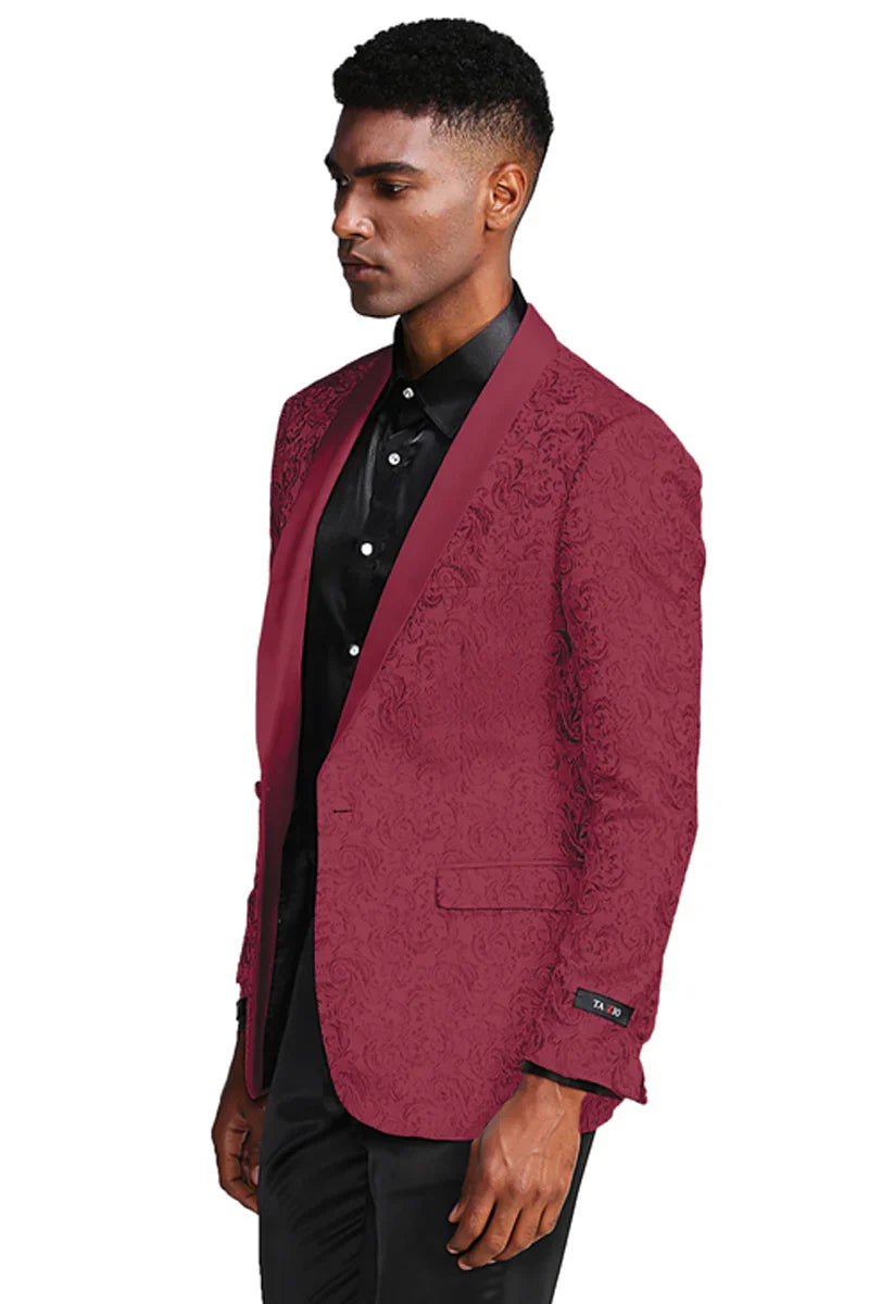 Burgundy paisley slim fit tuxedo jacket - men's wedding & prom blazer with satin shawl lapel by USA Men's Outlet