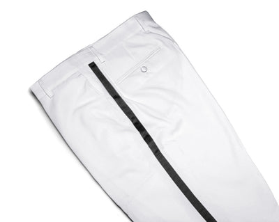 Mens Tuxedo Dress Pants Flat Front Satin Band Mens Tux Pant Trousers - White with Black Stripe