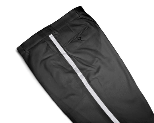 Mens Tuxedo Dress Pants Flat Front Satin Band Mens Tux Pant Trousers - Black with White Stripe