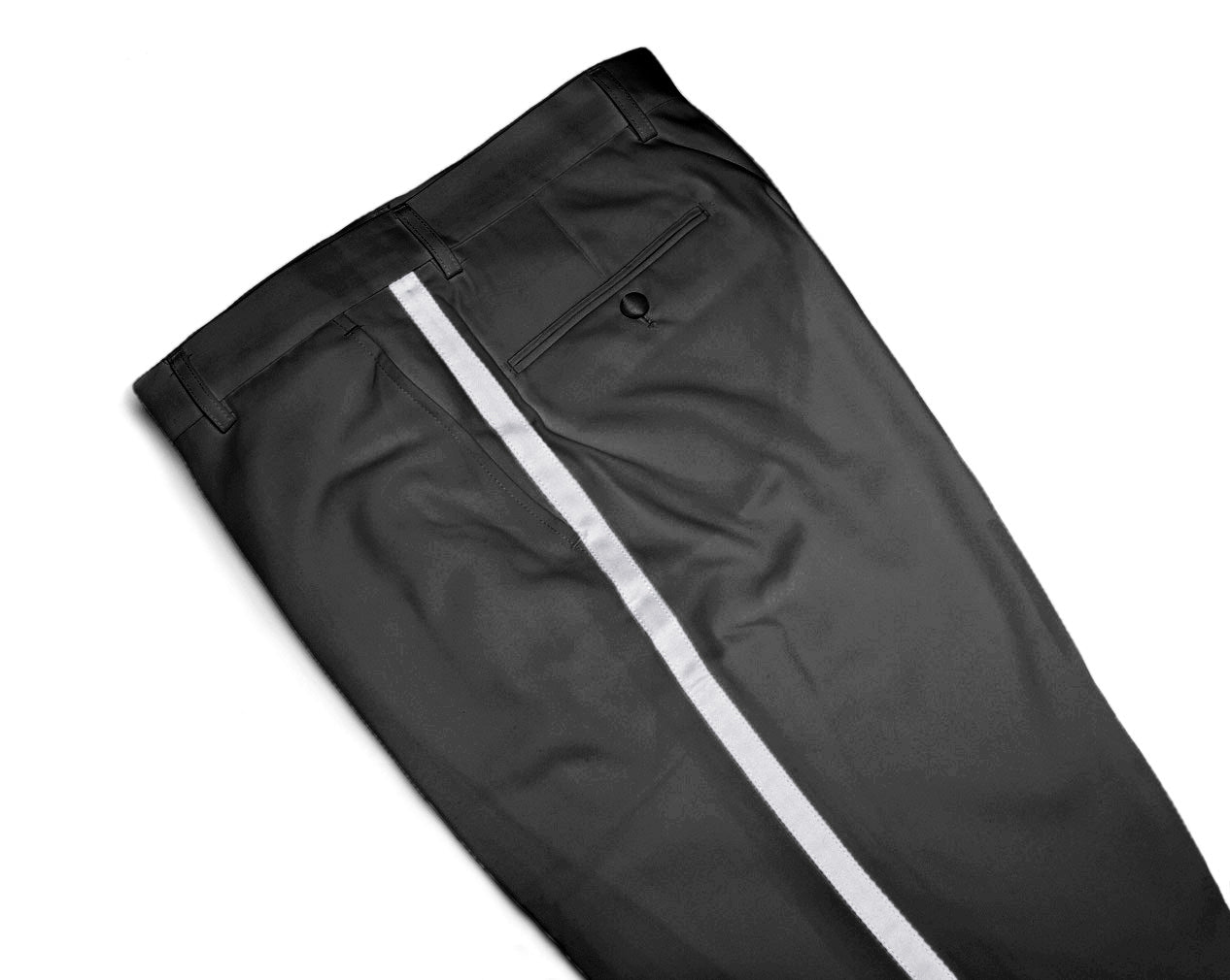 Mens Tuxedo Dress Pants Flat Front Satin Band Mens Tux Pant Trousers - Black with White Stripe