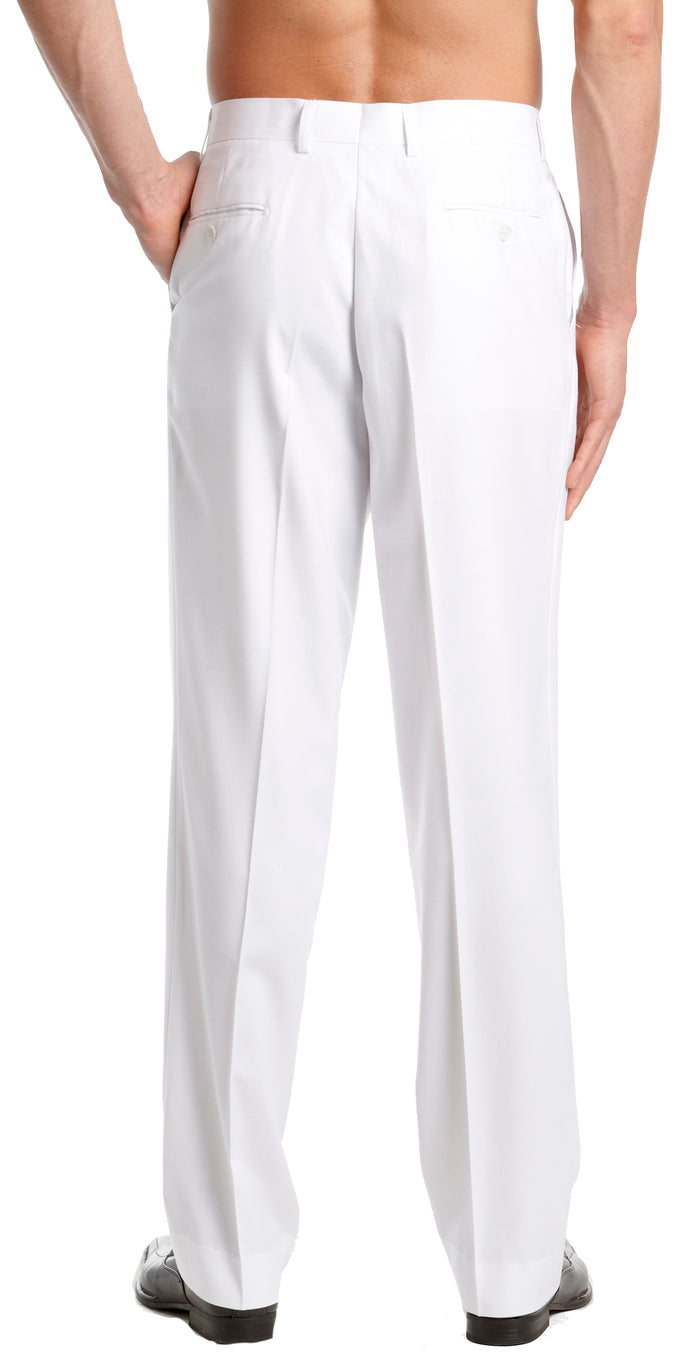 Mens Tuxedo Dress Pants Flat Front Satin Band Mens Tux Pant Trousers - White with Black Stripe