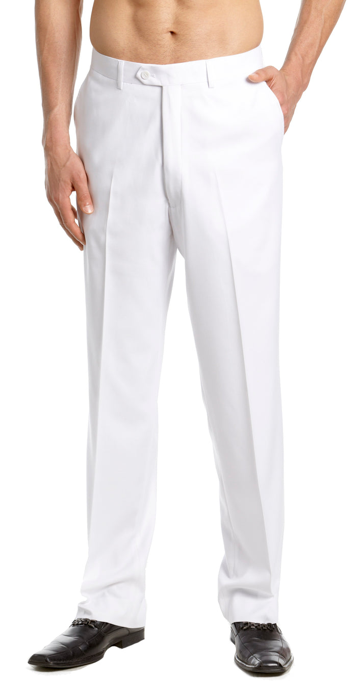 Mens Tuxedo Dress Pants Flat Front Satin Band Mens Tux Pant Trousers - White with Black Stripe