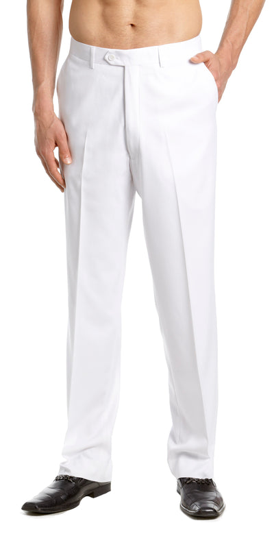Mens Tuxedo Dress Pants Flat Front Satin Band Mens Tux Pant Trousers - White with White Stripe