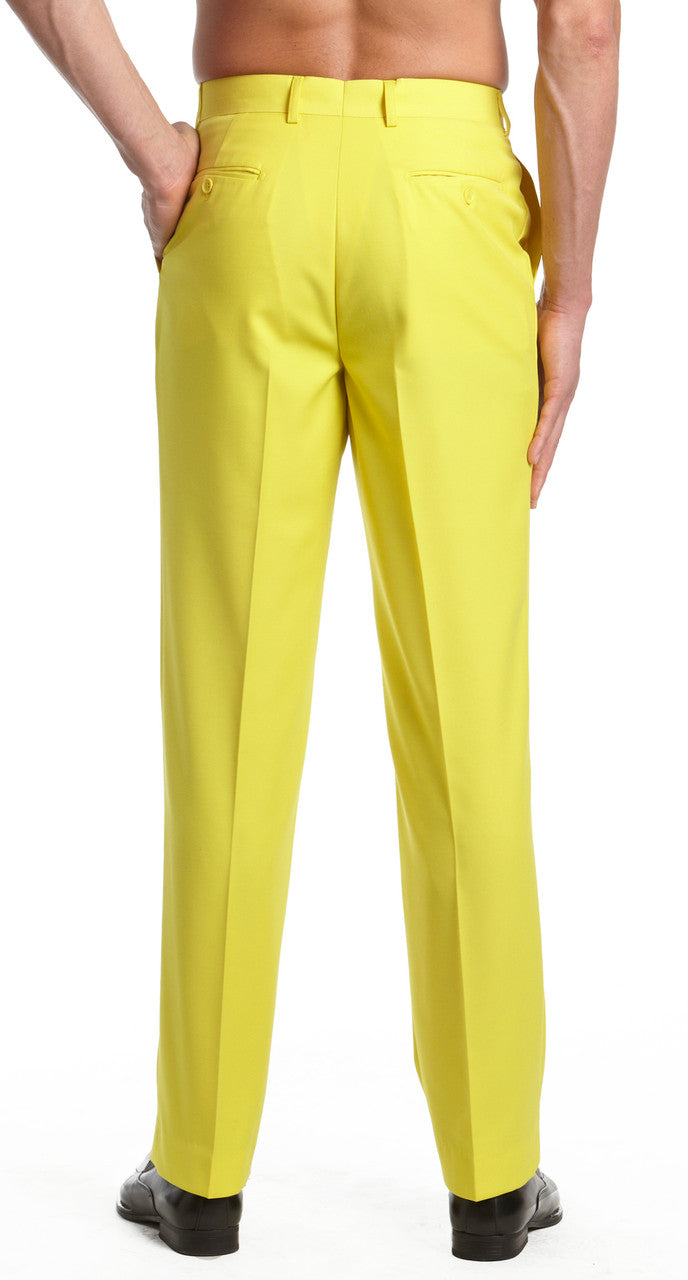 Mens Tuxedo Dress Pants Flat Front Satin Band Mens Tux Pant Trousers - Yellow with Black Strip