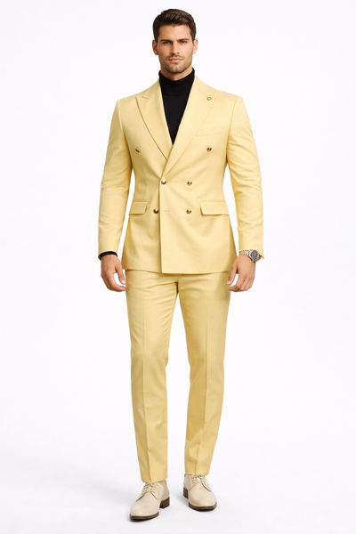 Jaxson Yellow Double Breasted Peaked Lapel Prom Men Suits Yellow Prom Dress