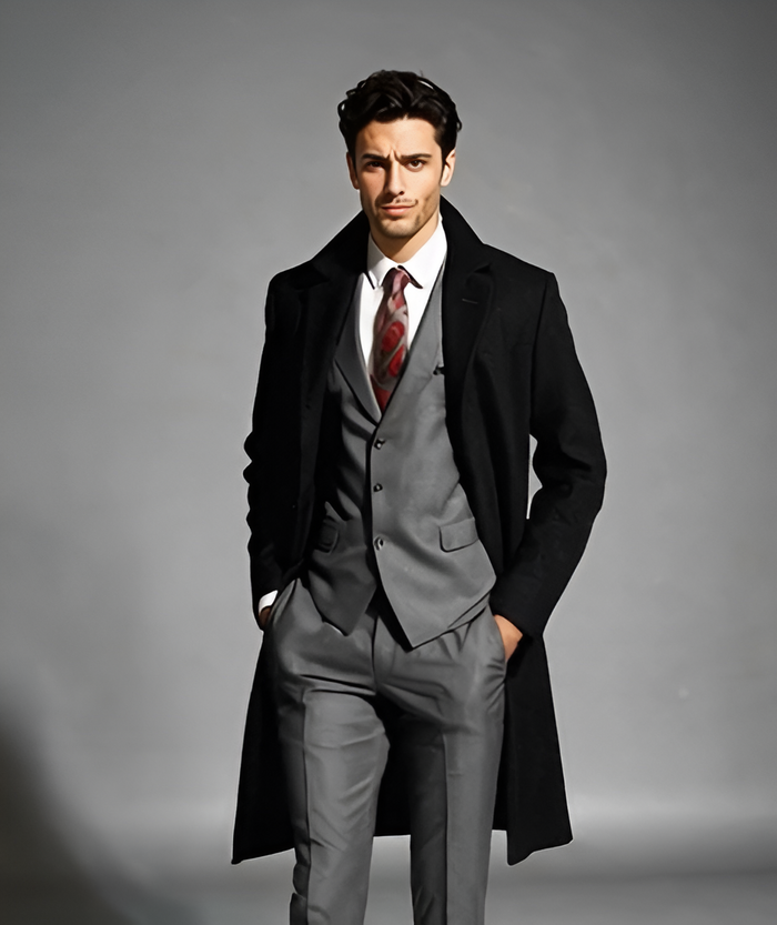 Men's Black Wool & Cashmere Overcoat - Classic Full Length Topcoat USA Men's Outlet