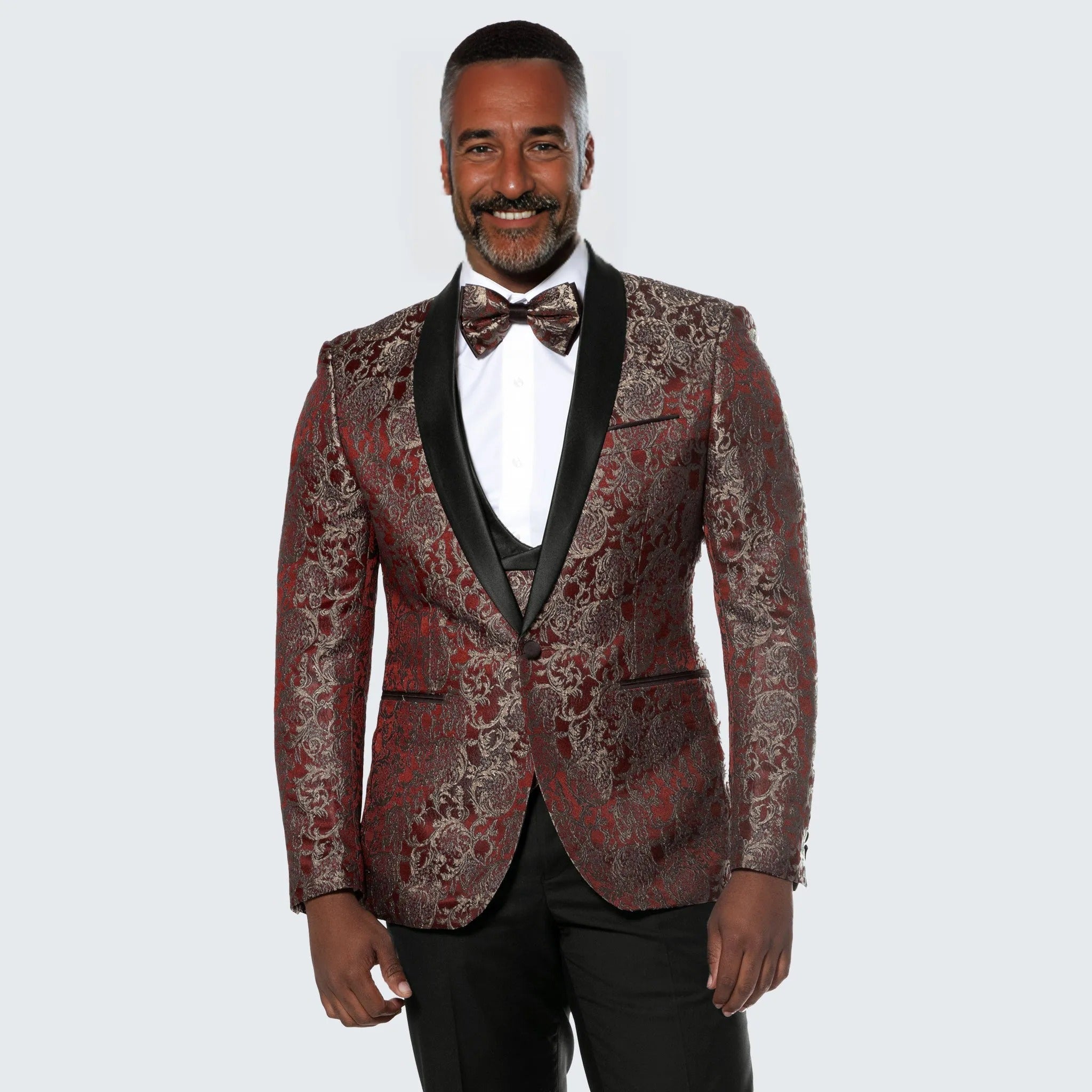 Rust Tuxedo with Gold Pattern Four Piece Set - Wedding - Prom by Tazzio