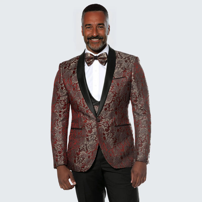 Rust Tuxedo with Gold Pattern Four Piece Set - Wedding - Prom by Tazzio