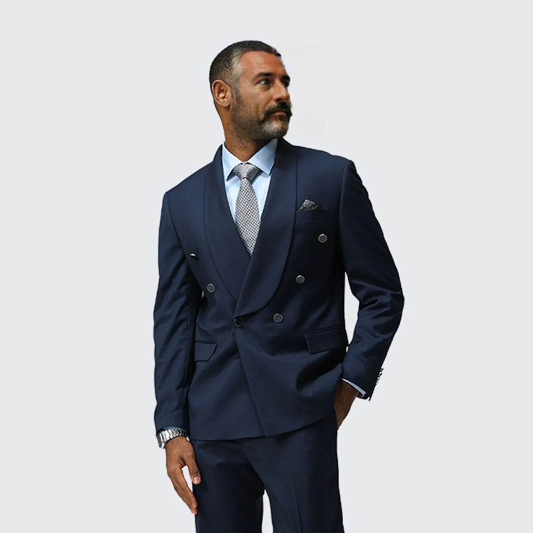 Navy Blue Suit Double Breasted Two Piece Set by Bryan Michaels