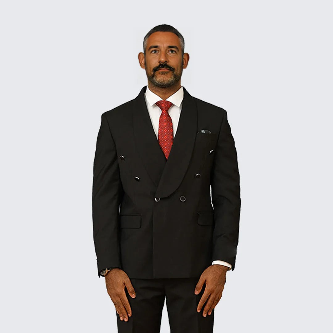 Black Suit Double Breasted Two Piece Set by Bryan Michaels
