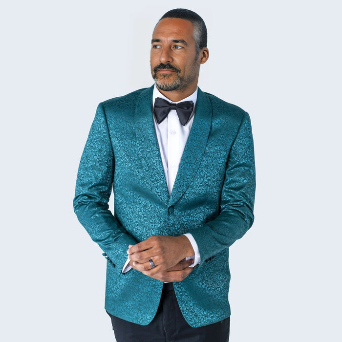 Men's Green Paisley Jacket with Shawl Lapel Slim Fit - Wedding - Prom
