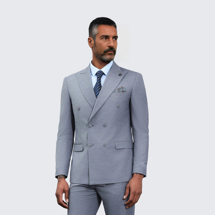 Men's Double Breasted Grey Suit by Stacy Adams - Wedding - Prom