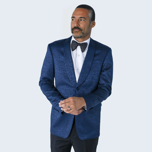 Men's Blue Paisley Jacket with Shawl Lapel Slim Fit - Wedding - Prom by Renoirin