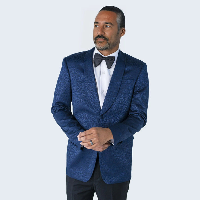 Men's Blue Paisley Jacket with Shawl Lapel Slim Fit - Wedding - Prom by Renoirin
