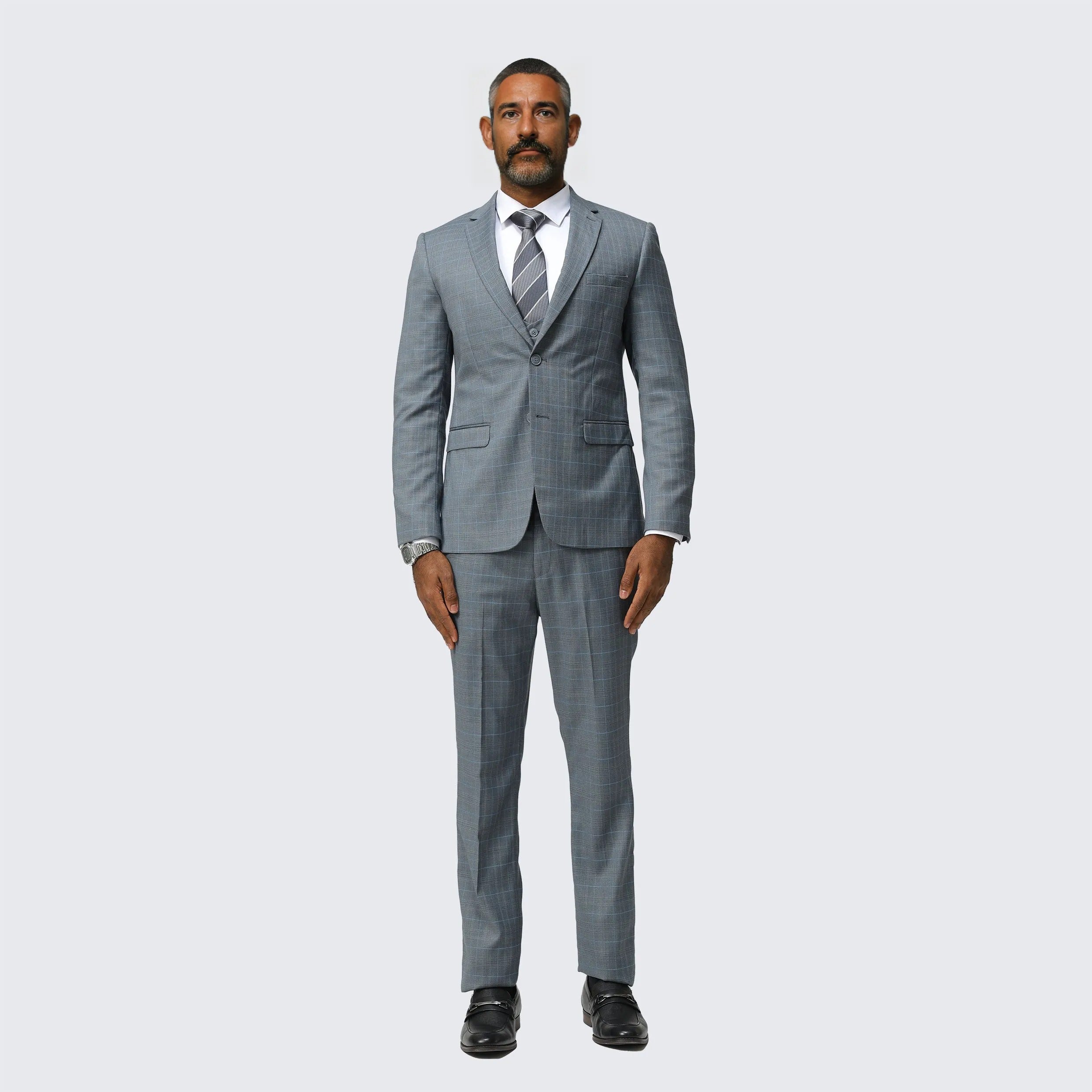 Grey Skinny Fit Suit Three Piece Set - Wedding - Prom by Tazzio