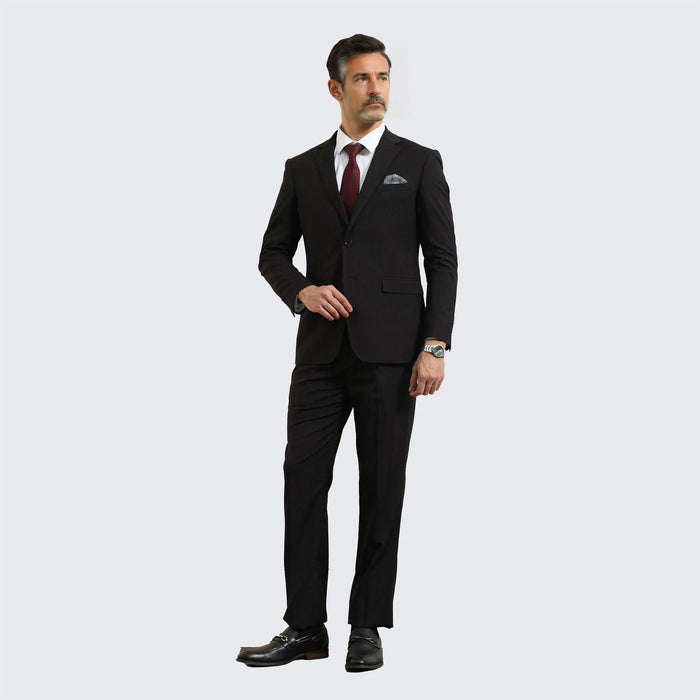 Black Pin Stripe Suit Three Piece Set - Wedding - Prom by Sean Alexander