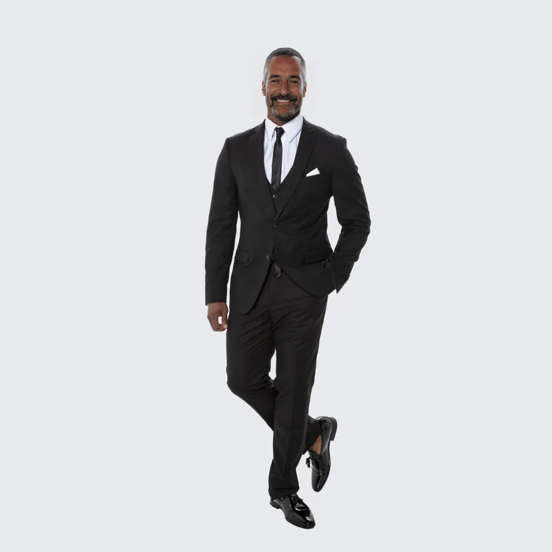 Black Skinny Fit Suit Three Piece Set- Separates - Wedding - Prom by Tazzio