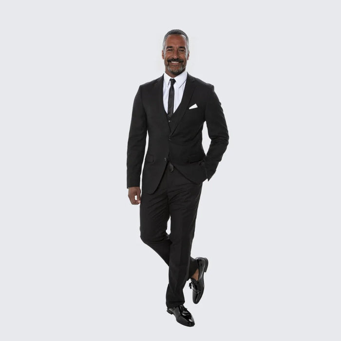 Black Skinny Fit Suit Three Piece Set- Separates - Wedding - Prom by Tazzio