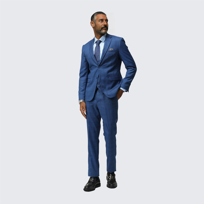 Dark Blue Skinny Fit Suit Three Piece Set - Wedding - Prom by Tazzio