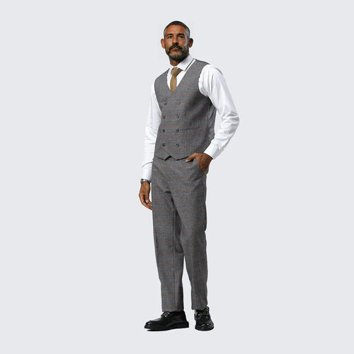 Grey Plaid Three Piece Suit By Stacy Adams - Wedding - Prom