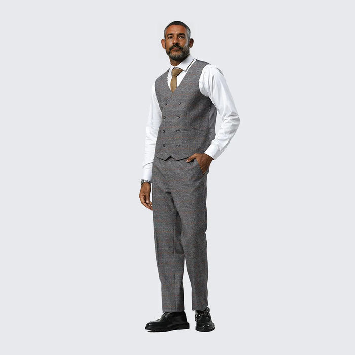 Grey Plaid Three Piece Suit By Stacy Adams - Wedding - Prom