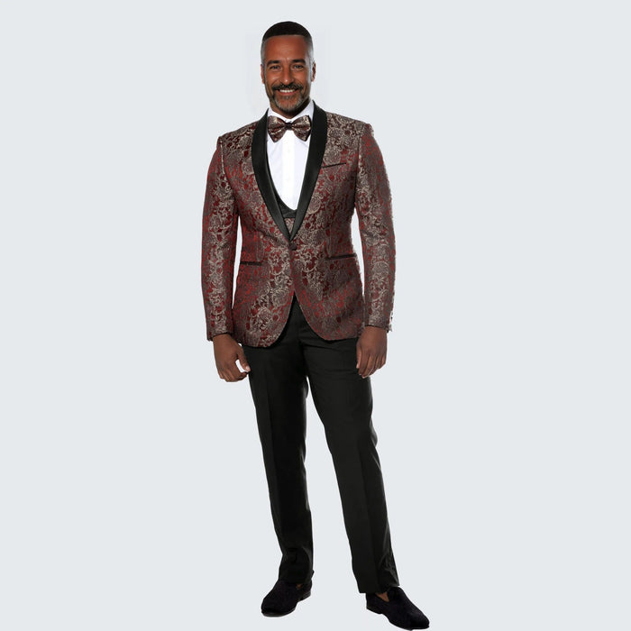 Rust Tuxedo with Gold Pattern Four Piece Set - Wedding - Prom by Tazzio