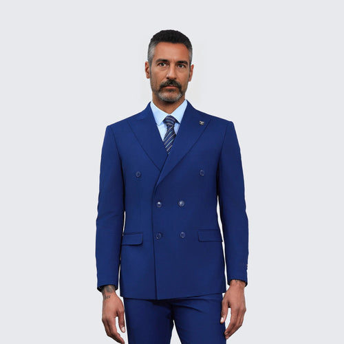 Men's Double Breasted Blue Suit by Stacy Adams - Wedding - Prom