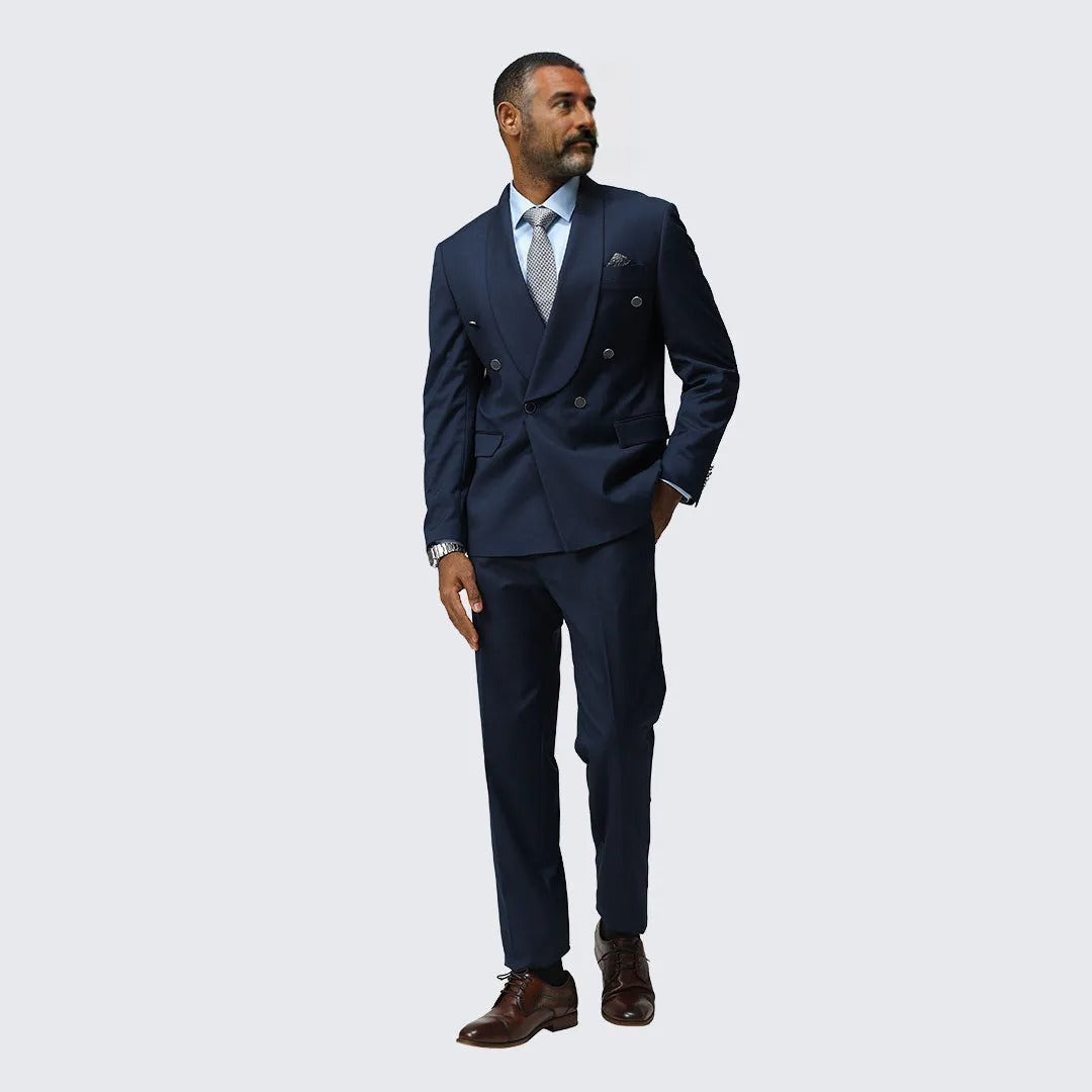 Navy Blue Suit Double Breasted Two Piece Set by Bryan Michaels
