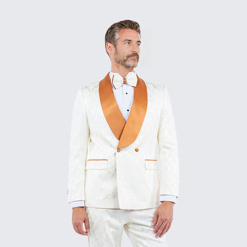 Ivory and Rust Tuxedo with Textured Paisley Design Two Piece Set by Bryan Michaels