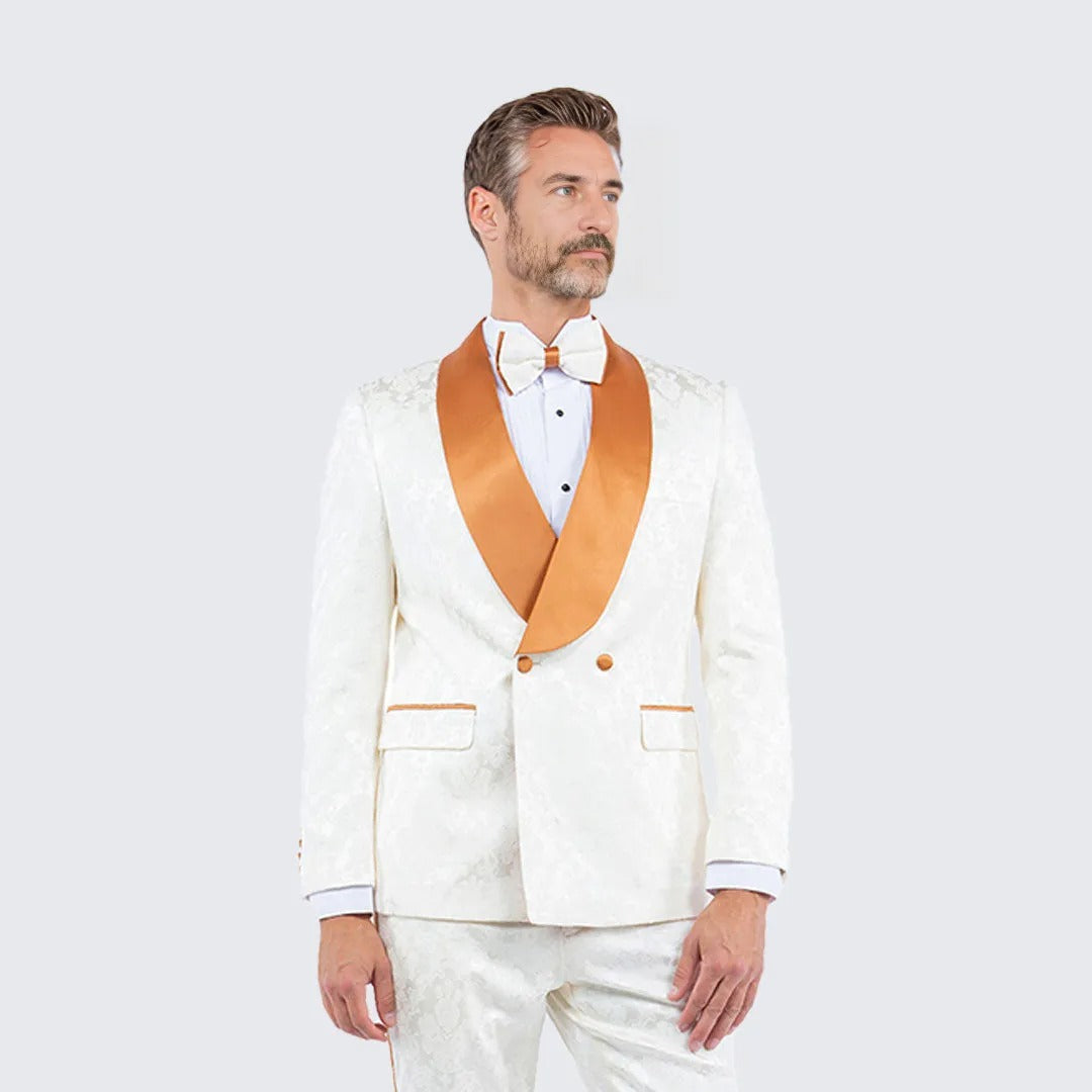 Ivory and Rust Tuxedo with Textured Paisley Design Two Piece Set by Bryan Michaels