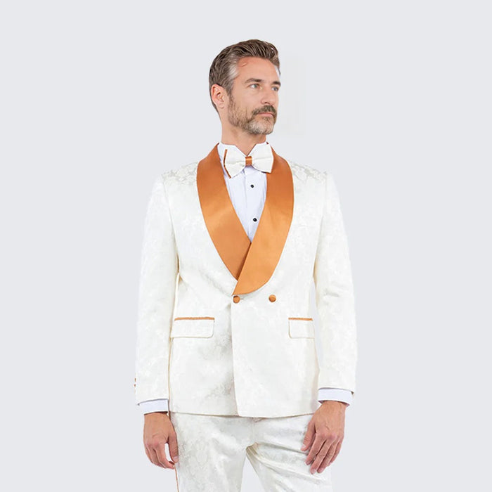 Ivory and Rust Tuxedo with Textured Paisley Design Two Piece Set by Bryan Michaels