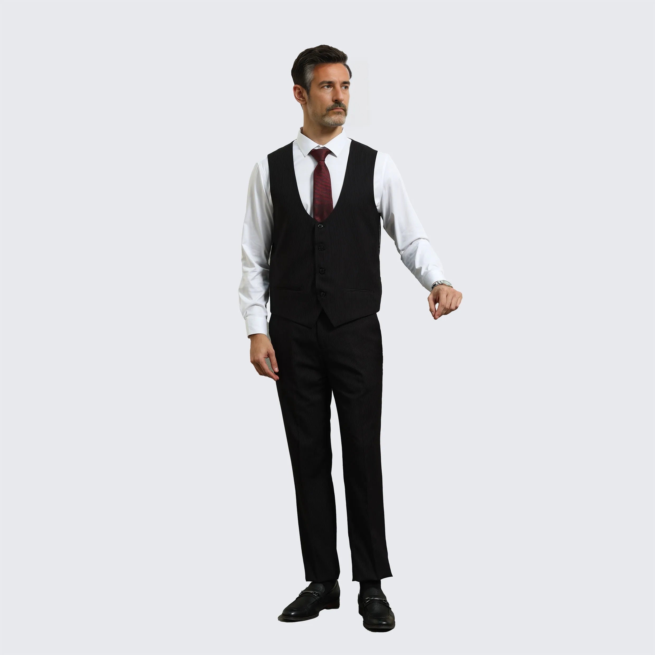 Black Pin Stripe Suit Three Piece Set - Wedding - Prom by Sean Alexander