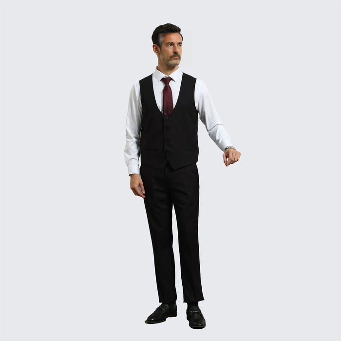 Black Pin Stripe Suit Three Piece Set - Wedding - Prom by Sean Alexander