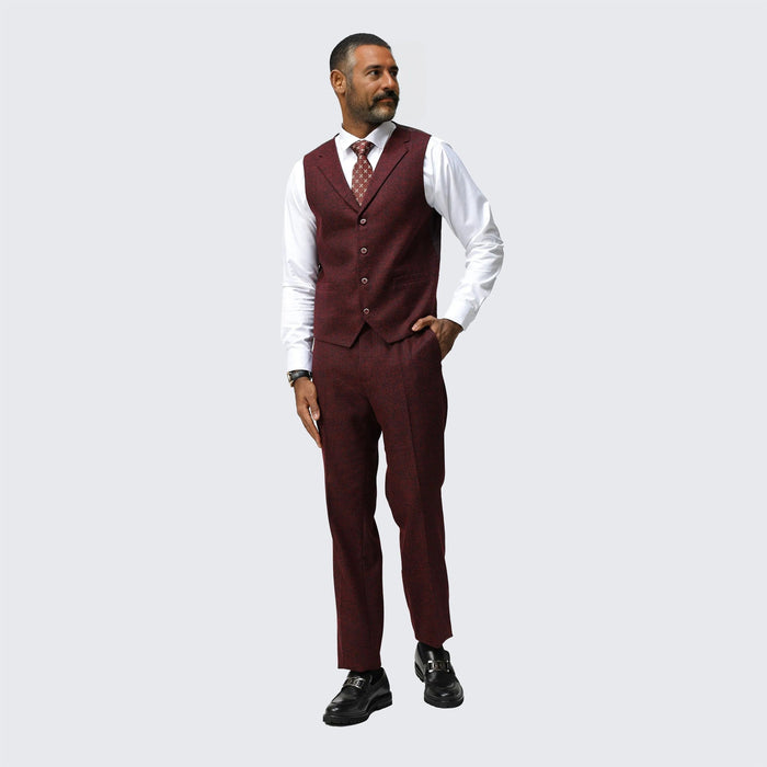 Burgundy Tweed Suit Three Piece Set - Wedding - Prom by Tazzio