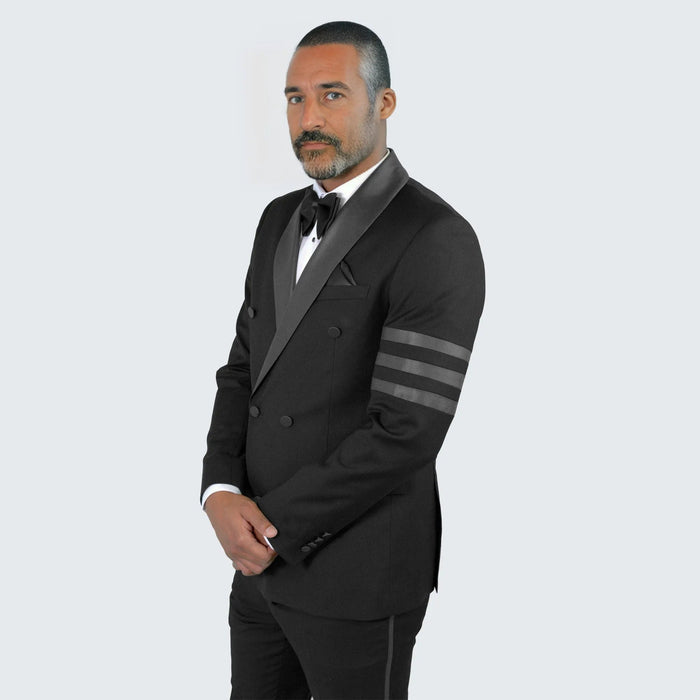 Black Double Breasted Tuxedo With Bar Jacket by Bryan Michaels
