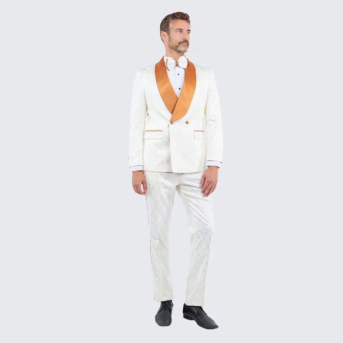 Ivory and Rust Tuxedo with Textured Paisley Design Two Piece Set by Bryan Michaels