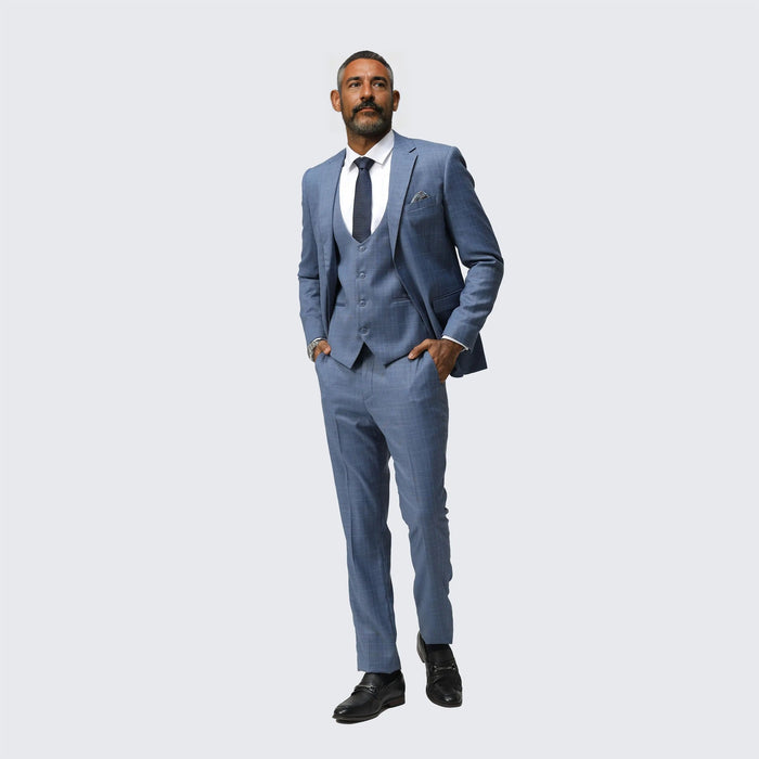 Medium Blue Skinny Fit Suit Three Piece Set - Wedding - Prom by Tazzio