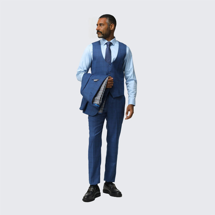 Dark Blue Skinny Fit Suit Three Piece Set - Wedding - Prom by Tazzio