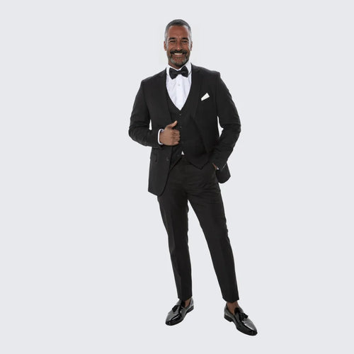 Black Skinny Fit Suit Three Piece Set- Separates - Wedding - Prom by Tazzio