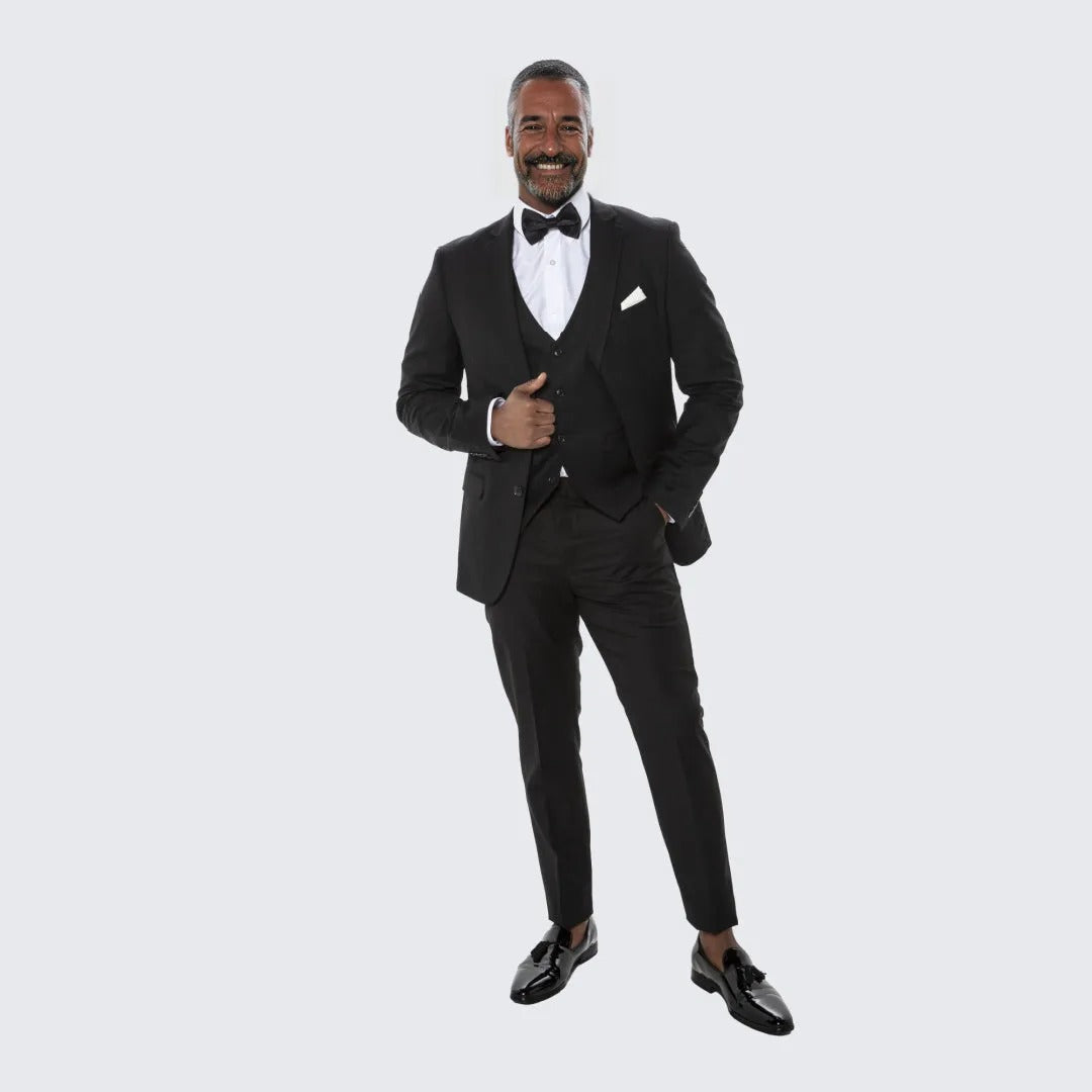 Black Skinny Fit Suit Three Piece Set- Separates - Wedding - Prom by Tazzio