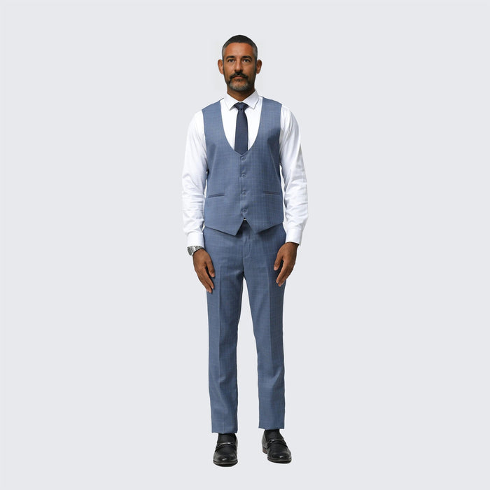 Medium Blue Skinny Fit Suit Three Piece Set - Wedding - Prom by Tazzio