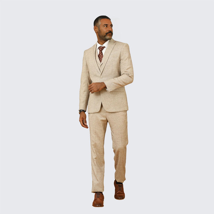 Beige Tweed Suit Three Piece Set - Wedding - Prom by Tazzio