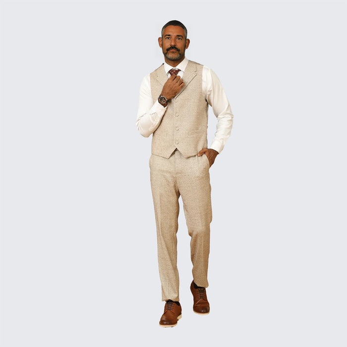 Beige Tweed Suit Three Piece Set - Wedding - Prom by Tazzio